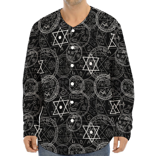 Black And White Mystic Witch Print Long Sleeve Baseball Jersey