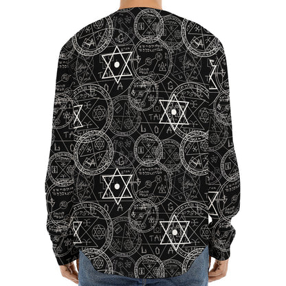 Black And White Mystic Witch Print Long Sleeve Baseball Jersey