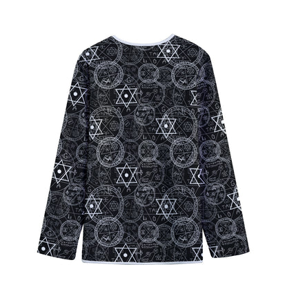 Black And White Mystic Witch Print Long Sleeve Short Coat