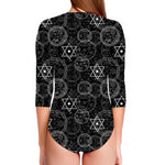 Black And White Mystic Witch Print Long Sleeve Swimsuit