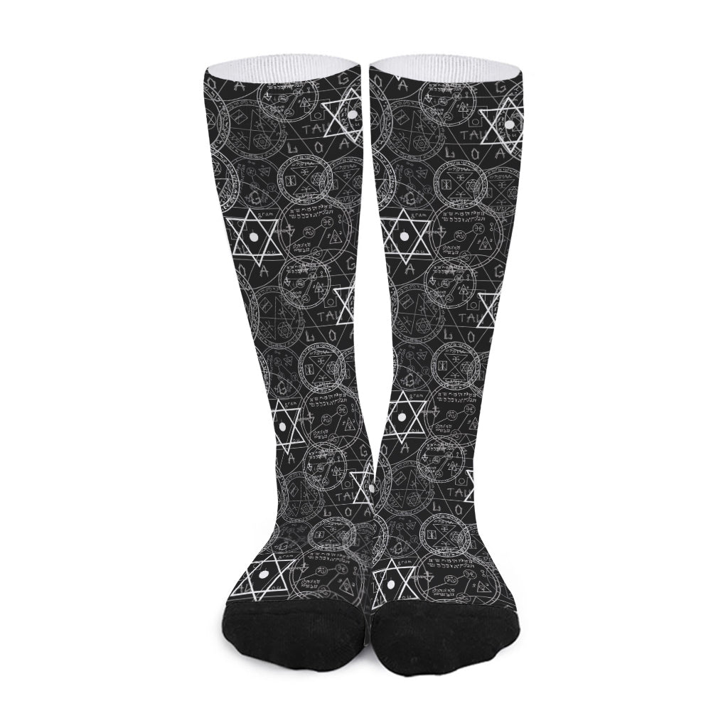Black And White Mystic Witch Print Long Socks
