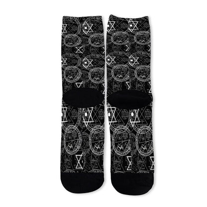 Black And White Mystic Witch Print Long Socks