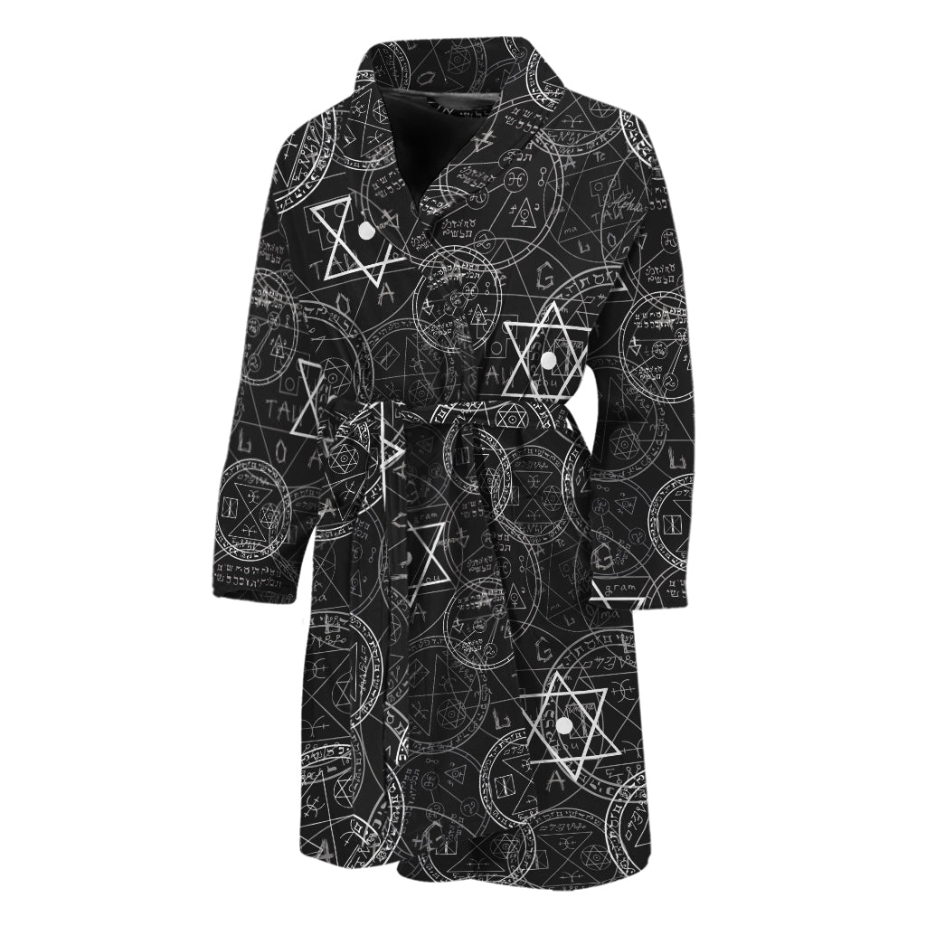 Black And White Mystic Witch Print Men's Bathrobe