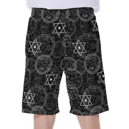 Black And White Mystic Witch Print Men's Beach Shorts