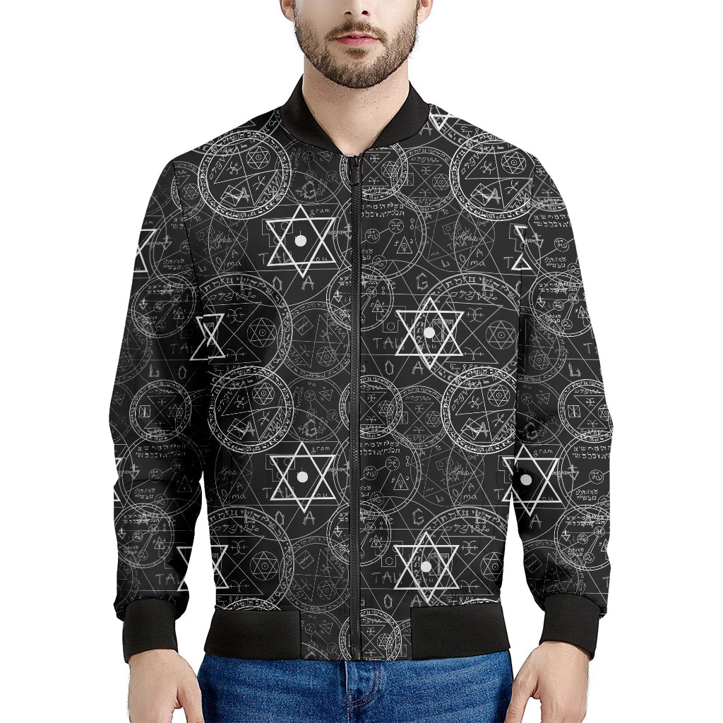 Black And White Mystic Witch Print Men's Bomber Jacket