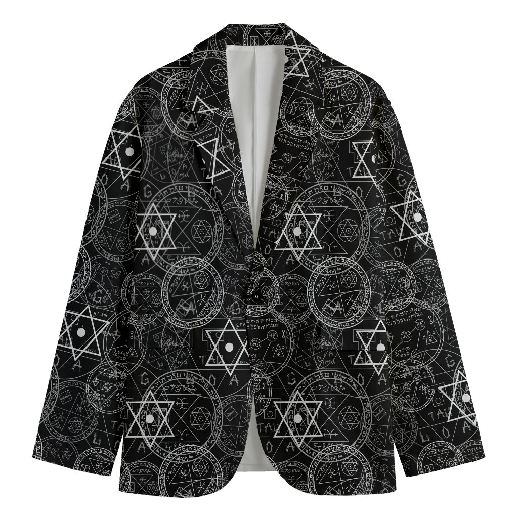 Black And White Mystic Witch Print Men's Cotton Blazer