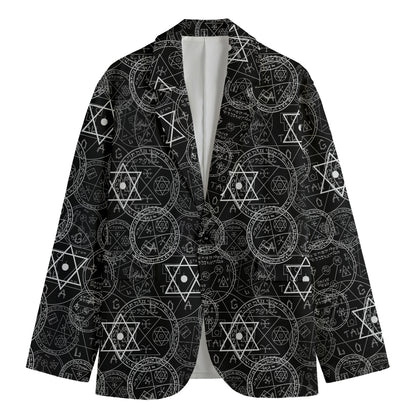 Black And White Mystic Witch Print Men's Cotton Blazer