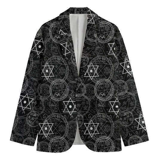 Black And White Mystic Witch Print Men's Cotton Blazer