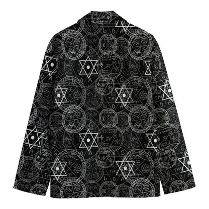 Black And White Mystic Witch Print Men's Cotton Blazer