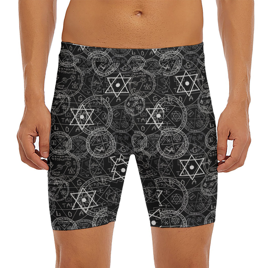 Black And White Mystic Witch Print Men's Long Boxer Briefs