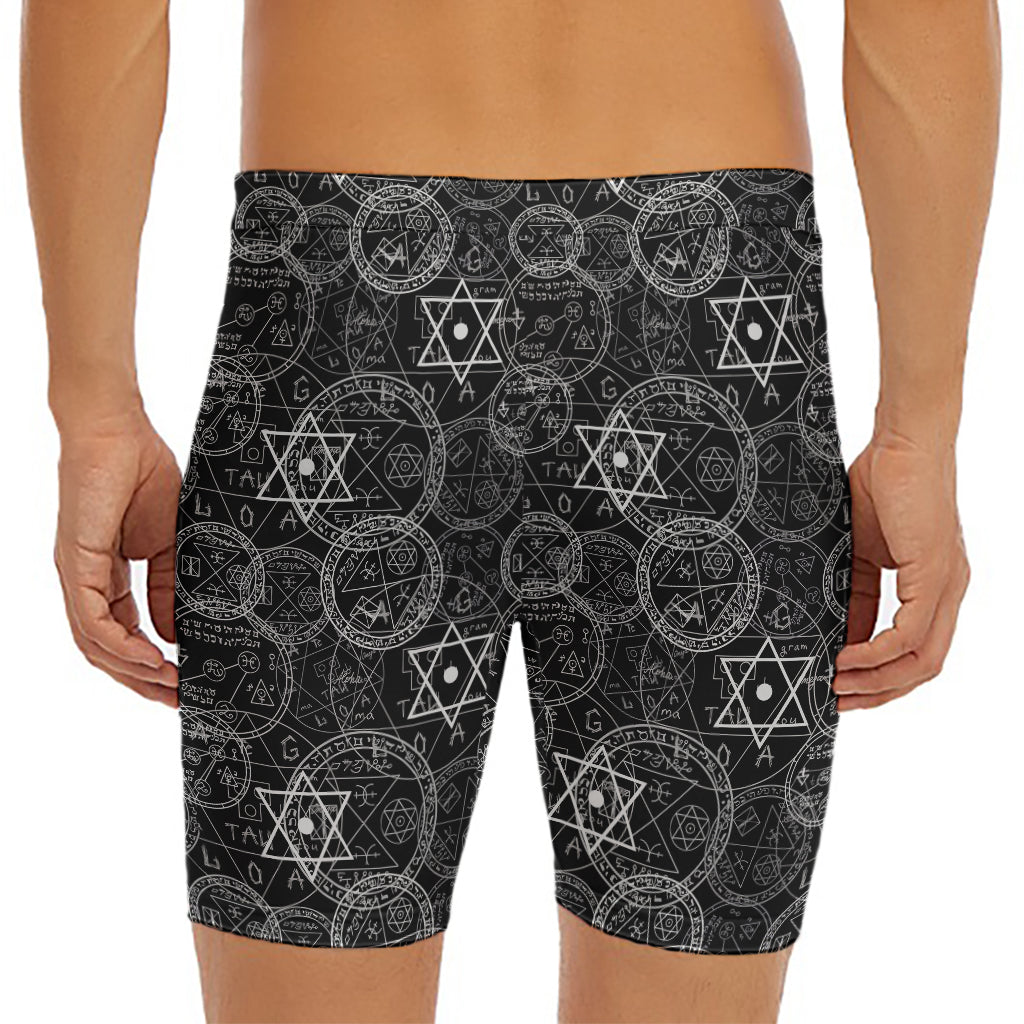 Black And White Mystic Witch Print Men's Long Boxer Briefs