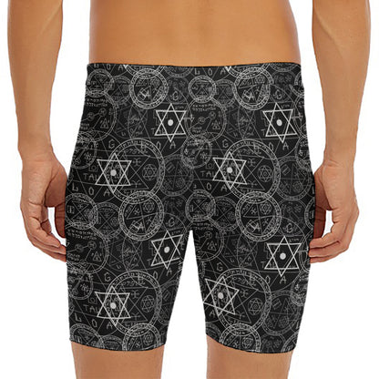 Black And White Mystic Witch Print Men's Long Boxer Briefs