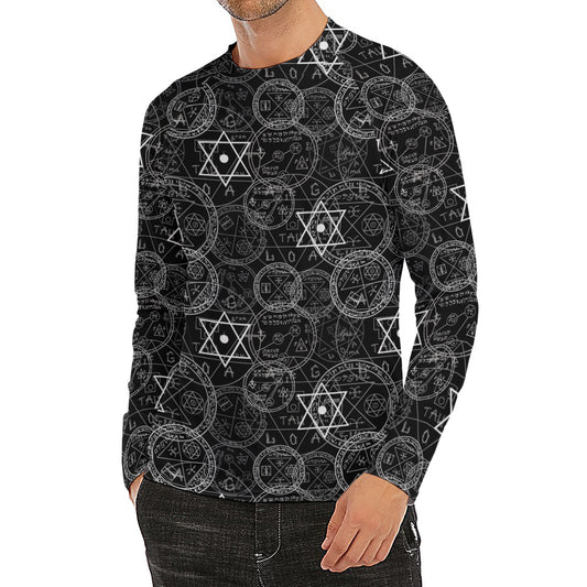 Black And White Mystic Witch Print Men's Long Sleeve Rash Guard