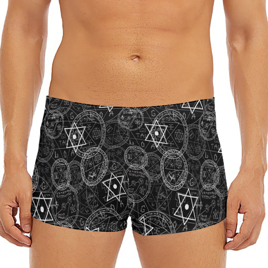 Black And White Mystic Witch Print Men's Short Boxer Briefs