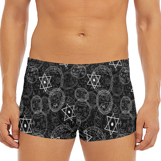 Black And White Mystic Witch Print Men's Short Boxer Briefs