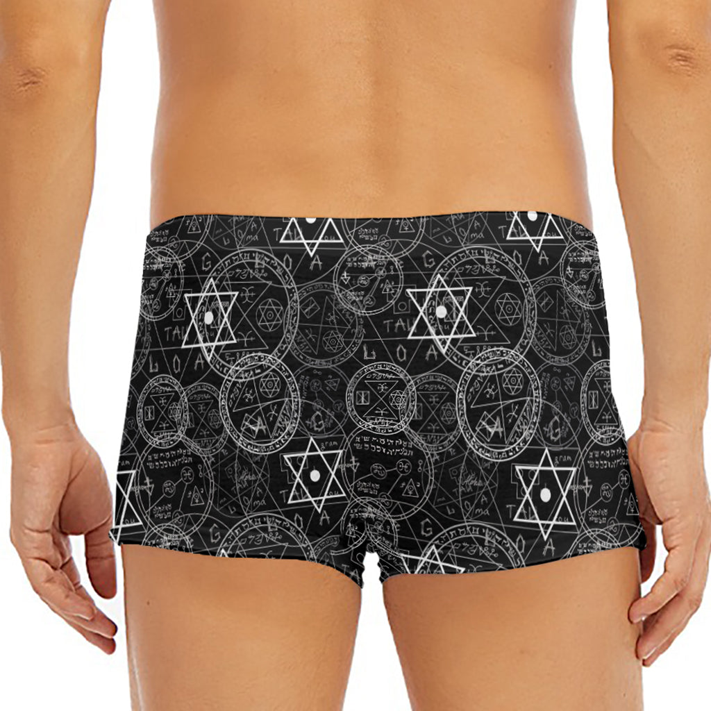 Black And White Mystic Witch Print Men's Short Boxer Briefs