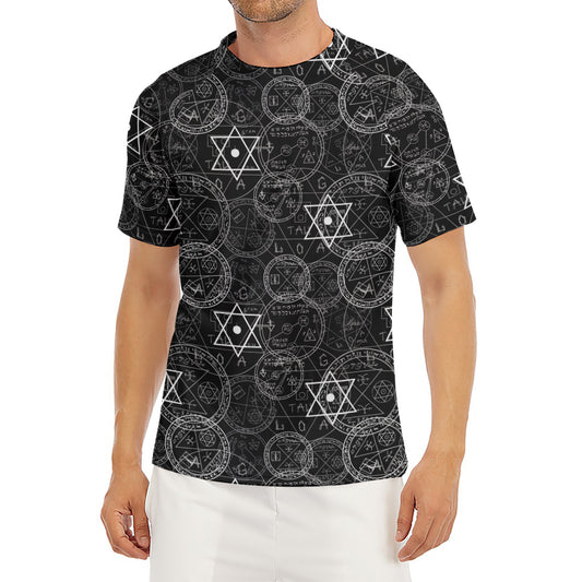 Black And White Mystic Witch Print Men's Short Sleeve Rash Guard