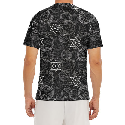 Black And White Mystic Witch Print Men's Short Sleeve Rash Guard