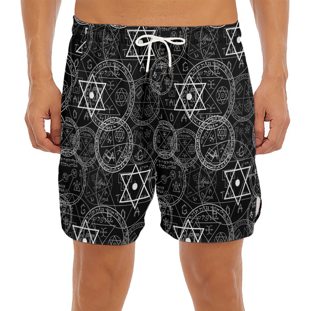 Black And White Mystic Witch Print Men's Split Running Shorts