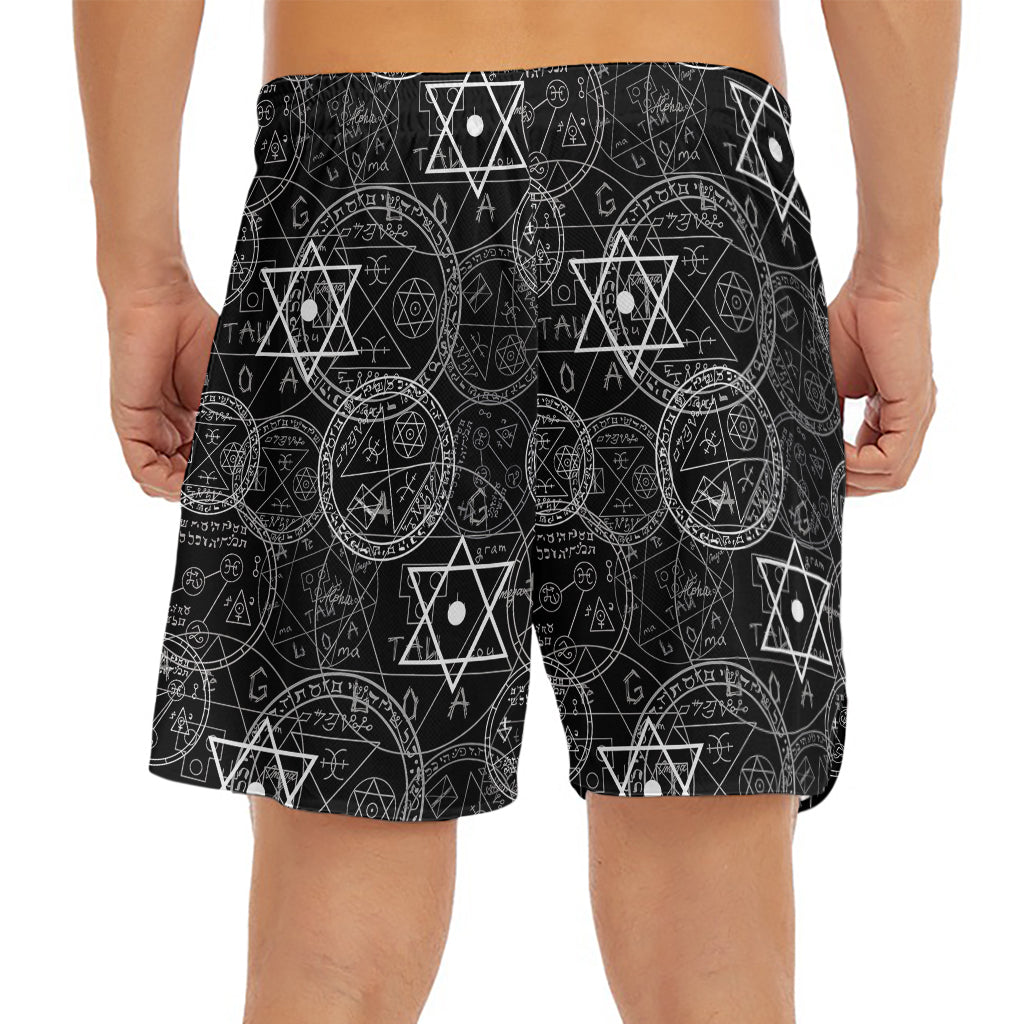 Black And White Mystic Witch Print Men's Split Running Shorts