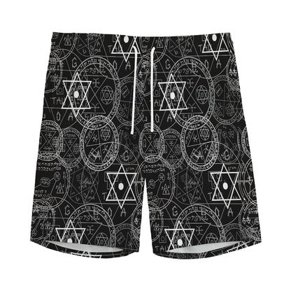 Black And White Mystic Witch Print Men's Sports Shorts