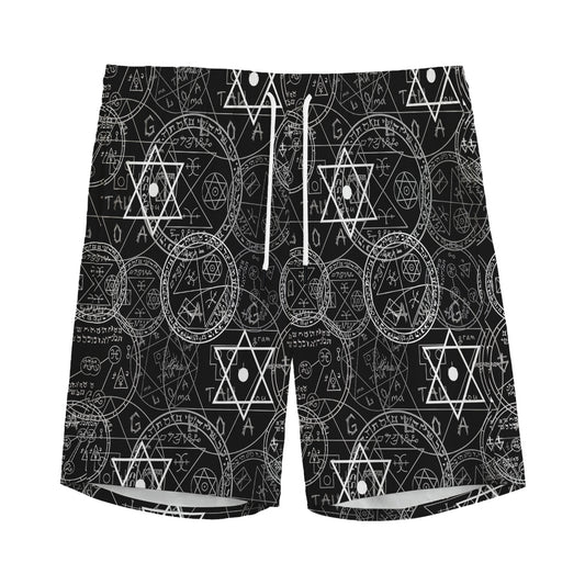 Black And White Mystic Witch Print Men's Sports Shorts