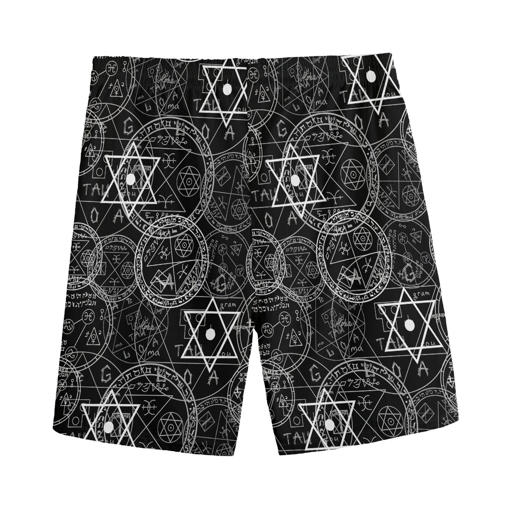 Black And White Mystic Witch Print Men's Sports Shorts