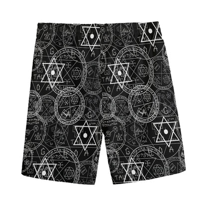Black And White Mystic Witch Print Men's Sports Shorts