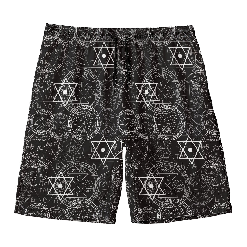 Black And White Mystic Witch Print Men's Swim Trunks