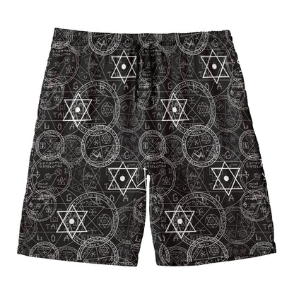 Black And White Mystic Witch Print Men's Swim Trunks