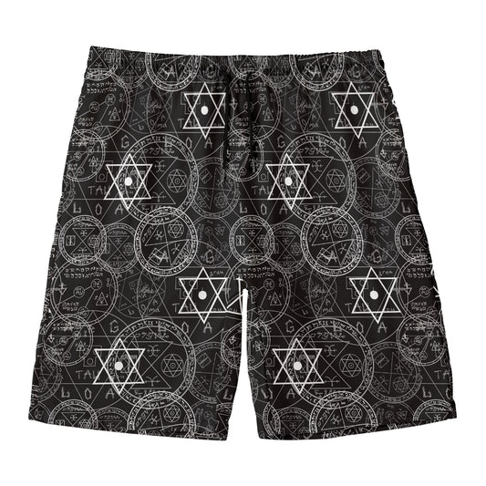 Black And White Mystic Witch Print Men's Swim Trunks