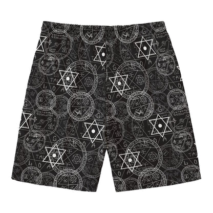Black And White Mystic Witch Print Men's Swim Trunks