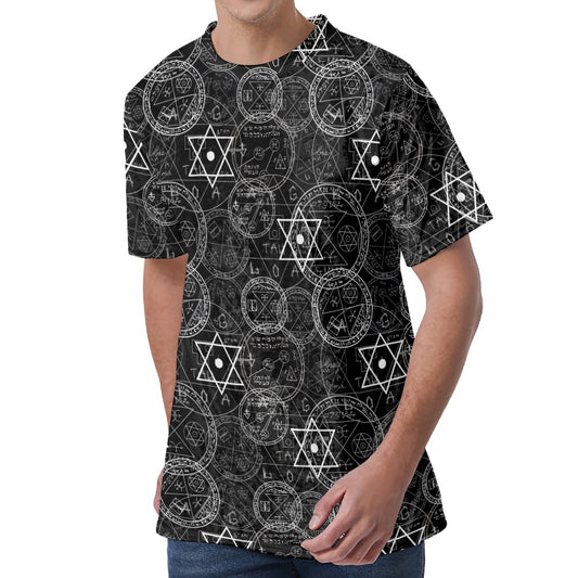 Black And White Mystic Witch Print Men's Velvet T-Shirt