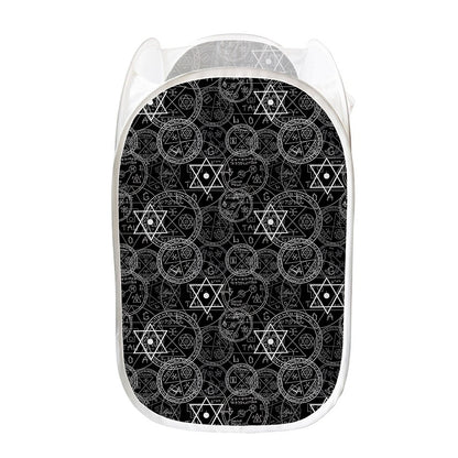 Black And White Mystic Witch Print Mesh Laundry Hamper