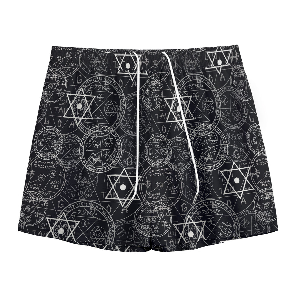 Black And White Mystic Witch Print Mesh Shorts