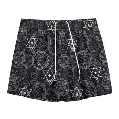 Black And White Mystic Witch Print Mesh Shorts
