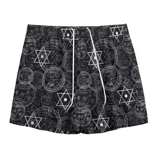 Black And White Mystic Witch Print Mesh Shorts
