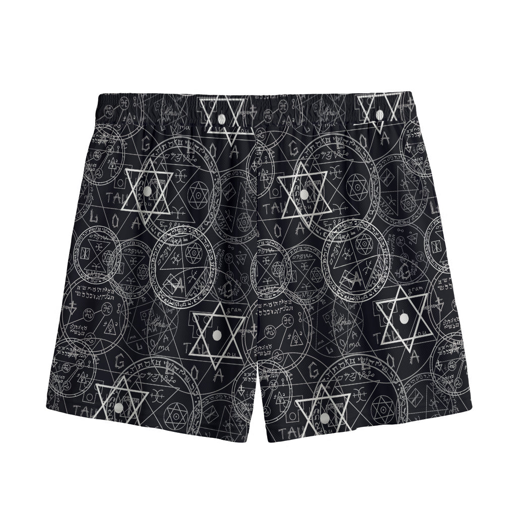 Black And White Mystic Witch Print Mesh Shorts