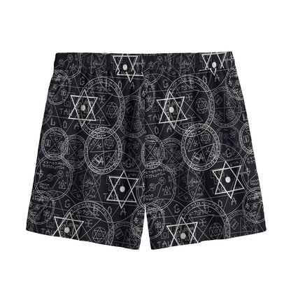 Black And White Mystic Witch Print Mesh Shorts