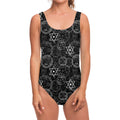 Black And White Mystic Witch Print One Piece Swimsuit