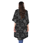 Black And White Mystic Witch Print Open Front Beach Cover Up