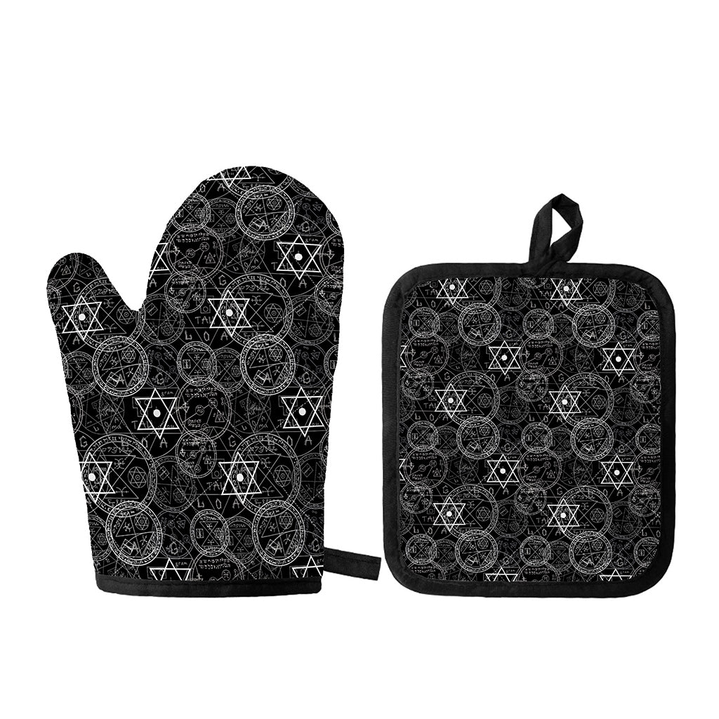 Black And White Mystic Witch Print Oven Mitt And Pot Holder Set