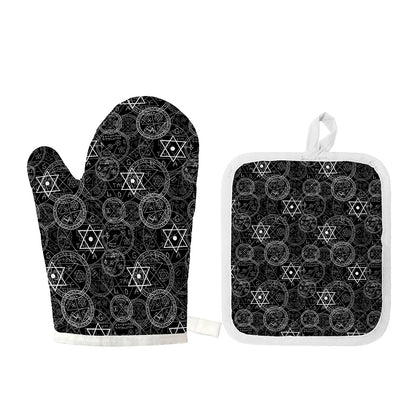Black And White Mystic Witch Print Oven Mitt And Pot Holder Set