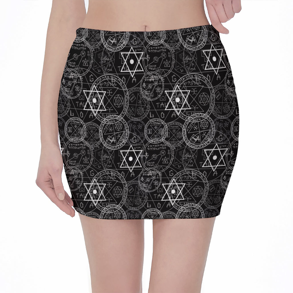Black And White Mystic Witch Print Pencil Mini Skirt