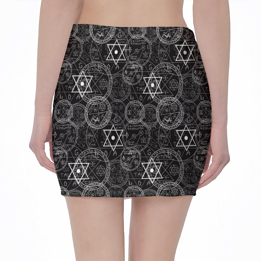 Black And White Mystic Witch Print Pencil Mini Skirt