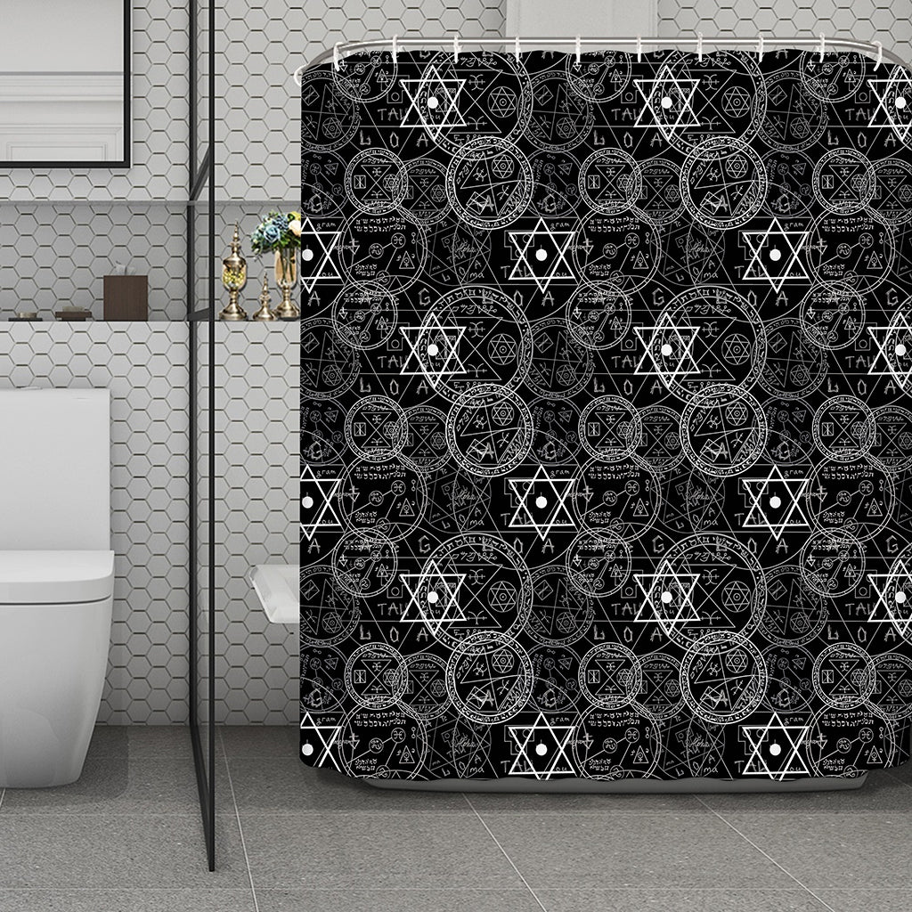 Black And White Mystic Witch Print Polyester Shower Curtain