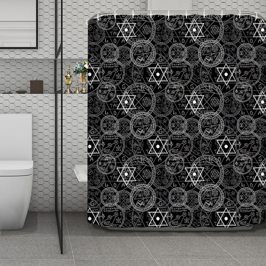 Black And White Mystic Witch Print Polyester Shower Curtain