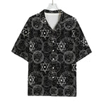 Black And White Mystic Witch Print Rayon Hawaiian Shirt