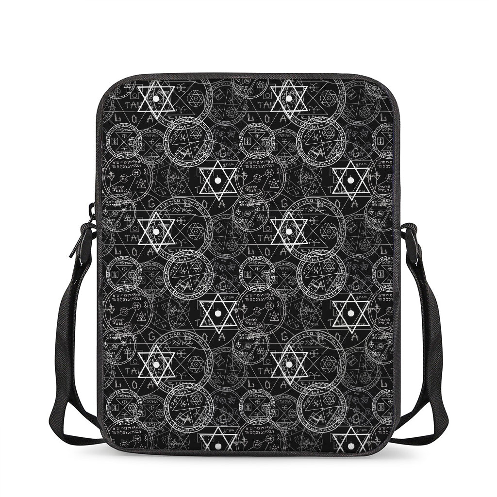Black And White Mystic Witch Print Rectangular Crossbody Bag