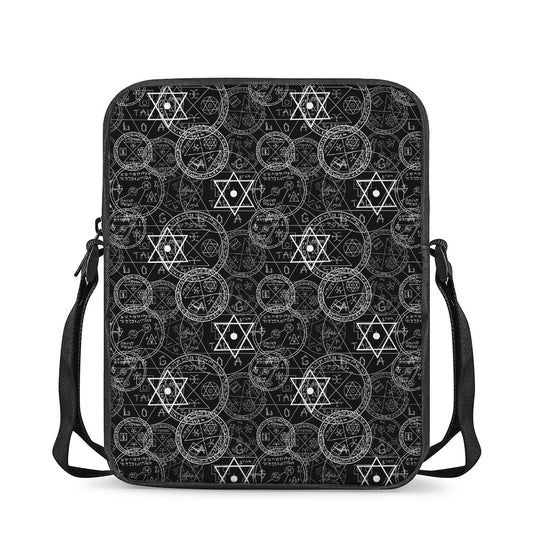 Black And White Mystic Witch Print Rectangular Crossbody Bag